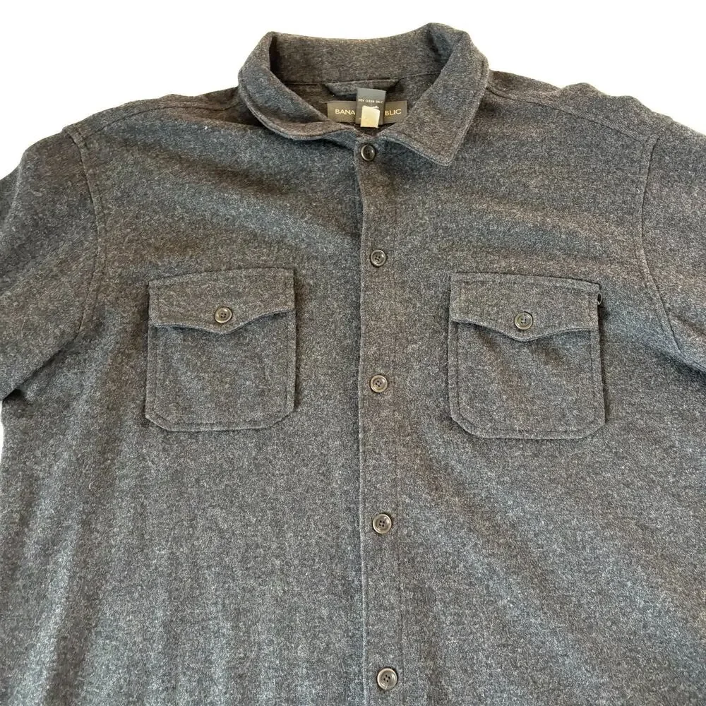 Vintage Banana Republic Wool Blend Button Up Shirt Gray Men’s Size Medium